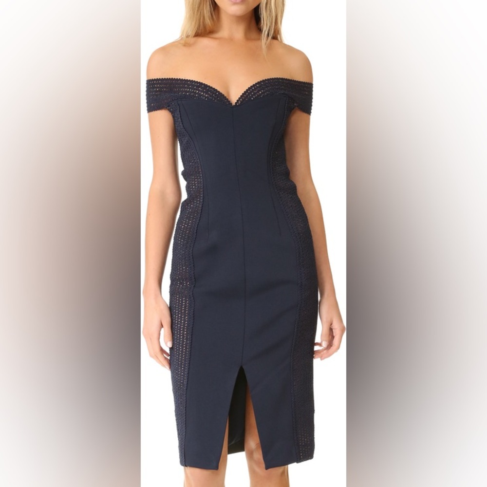 $595 Nicholas Bandage Cold Shoulder Black Midi Dress Size 2